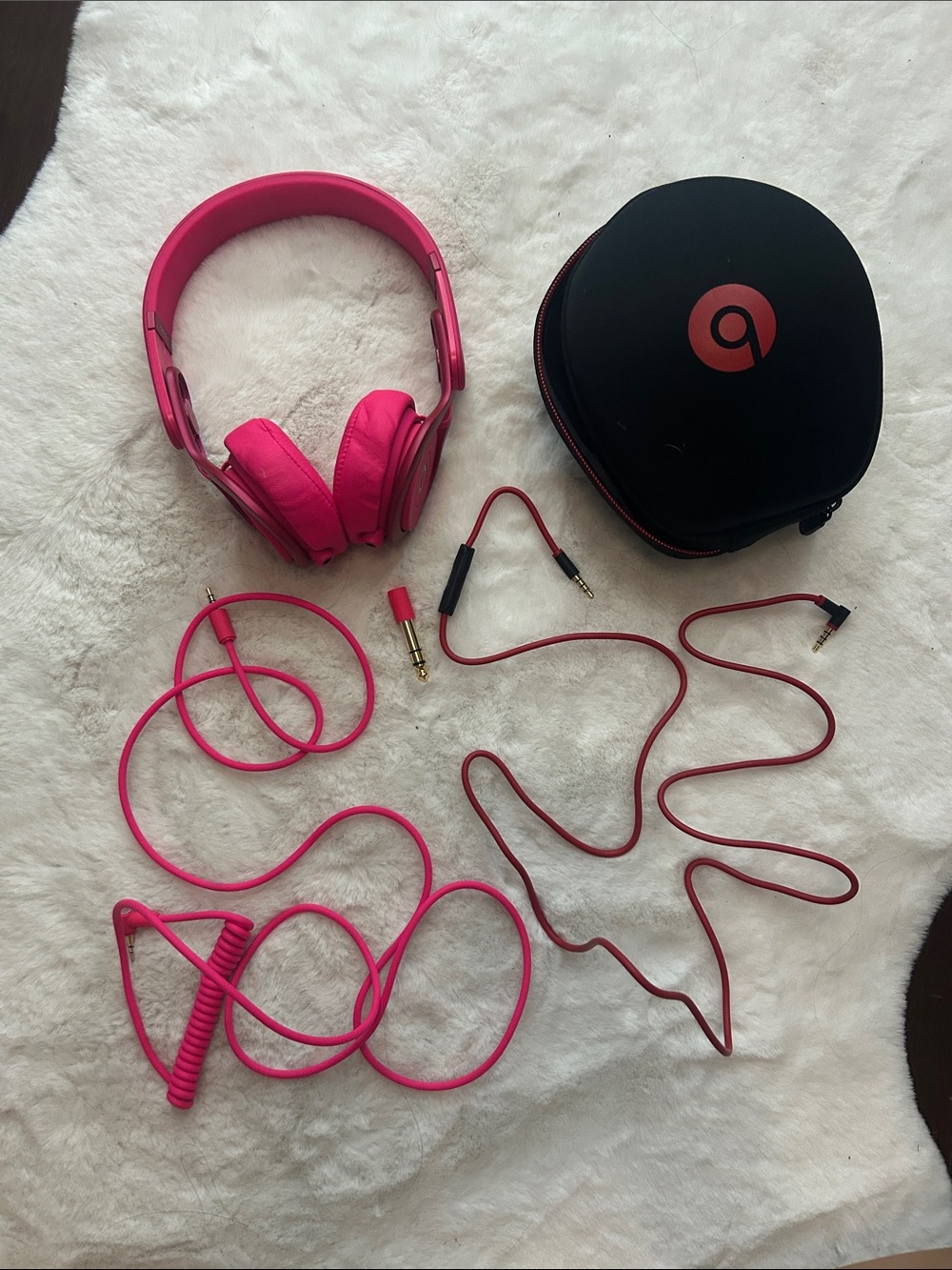 Beats by Dre Pink Over-Ear Headphones with Case and Cables